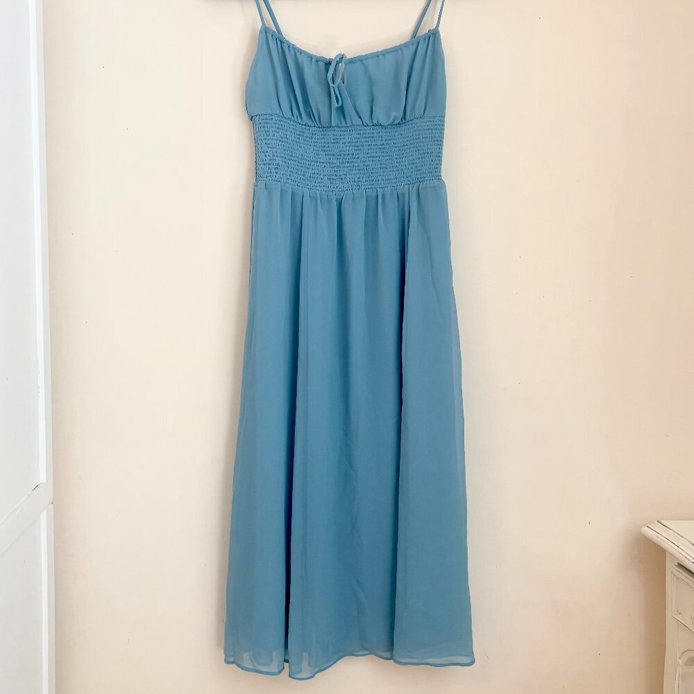 ARITZIA WILFRED Genoa Smocked Sleevless Dress | Soft Cyan Blue | Size Small